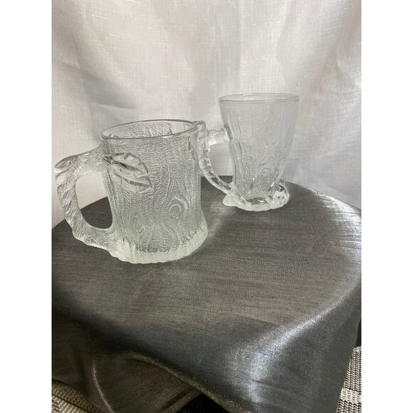 Set of 2 clear glass Flintstones "Roc McDonald" Mugs 1993 McD,Inc. 2 designs EUC - Picture 2 of 16